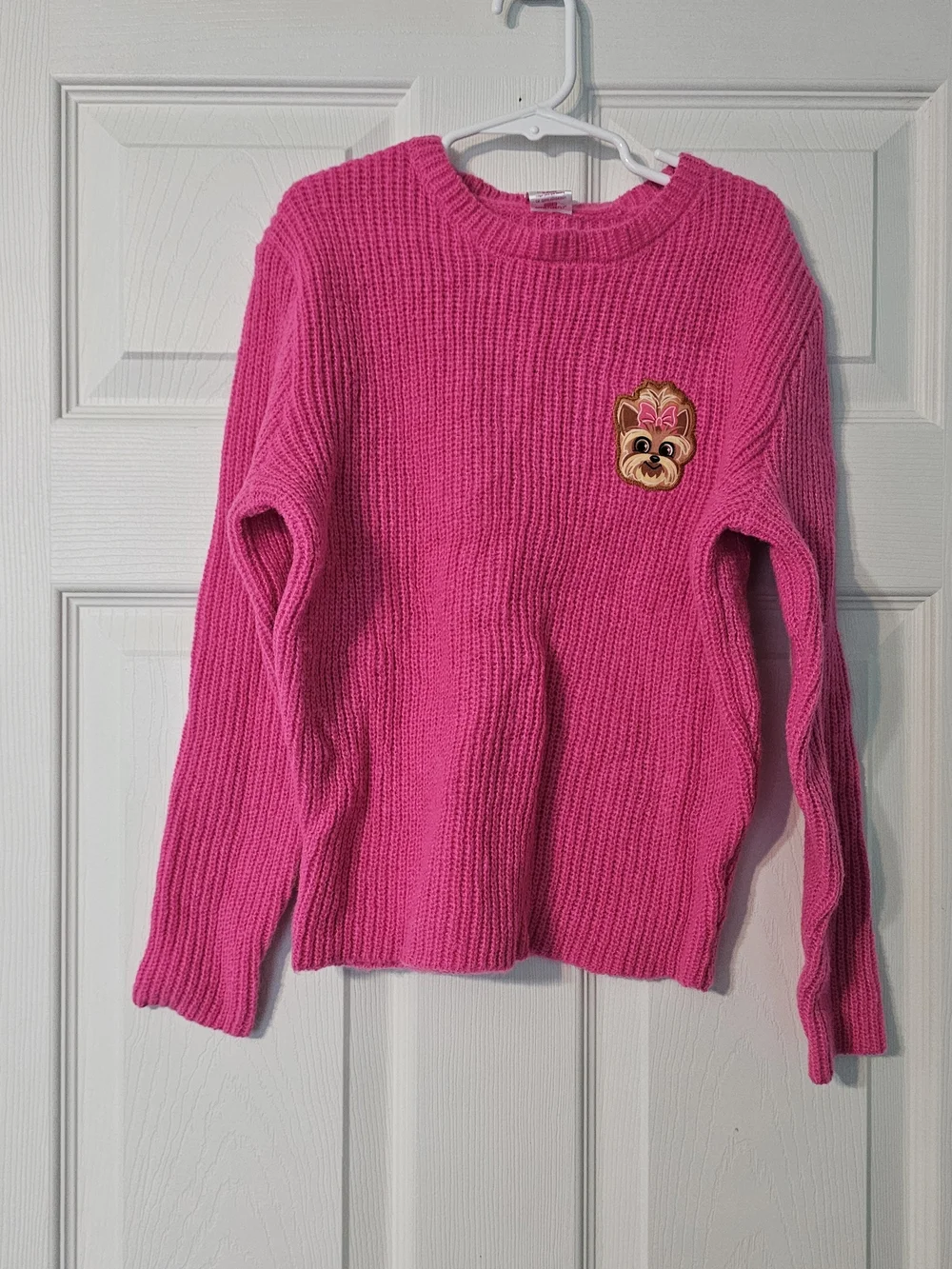 JoJo Siwa Hot Pink Ribbed Crewneck Sweater with Dog Patch
